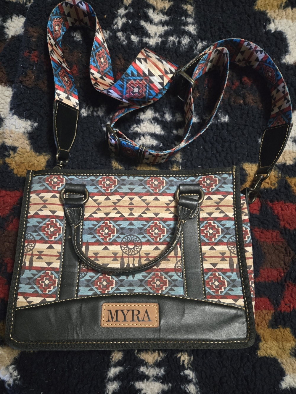 Myra Bag Blue Red Cream Patterned Southwestern Crossbody Satchel